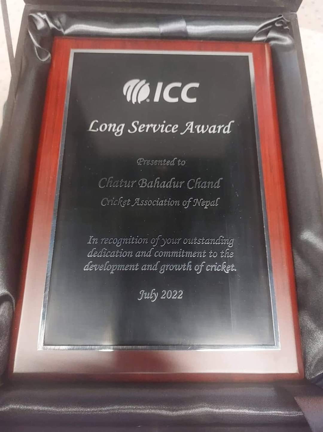 Chand receives ICC Long Service Award