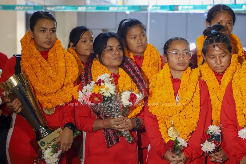 Glimpses of football team warmly welcomed back in Nepal