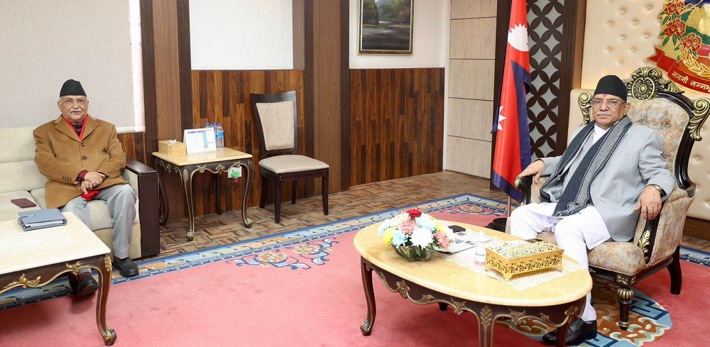 PM Dahal and UML Chairman Oli meet