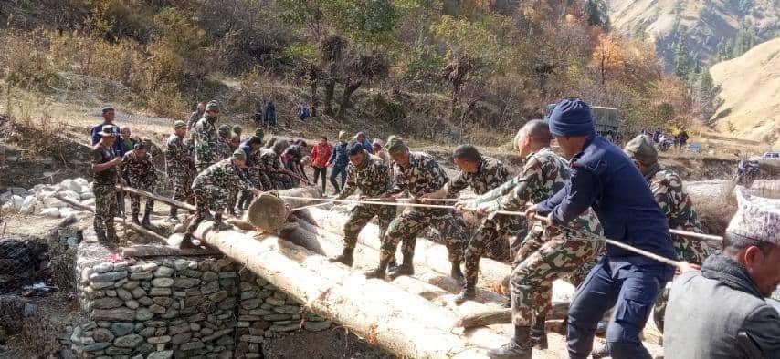 Nepali Army constructing bridge in Jumla