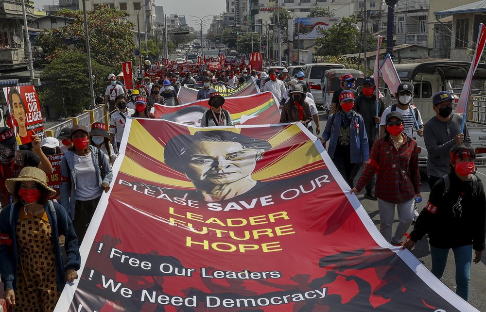 Myanmar protests resume after 2nd night of internet shutdown