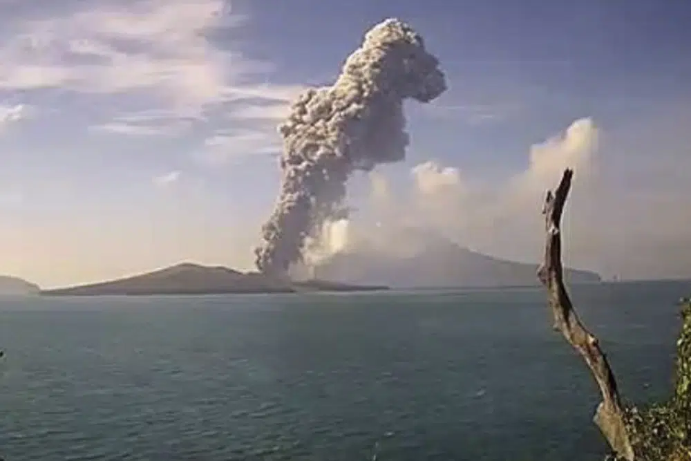 Indonesia’s Krakatau volcano spews ash