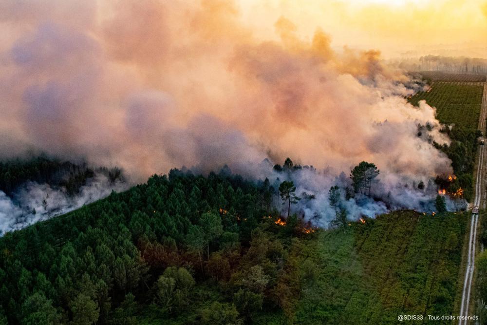 Fires scorch Spain and France, where flames reach the beach