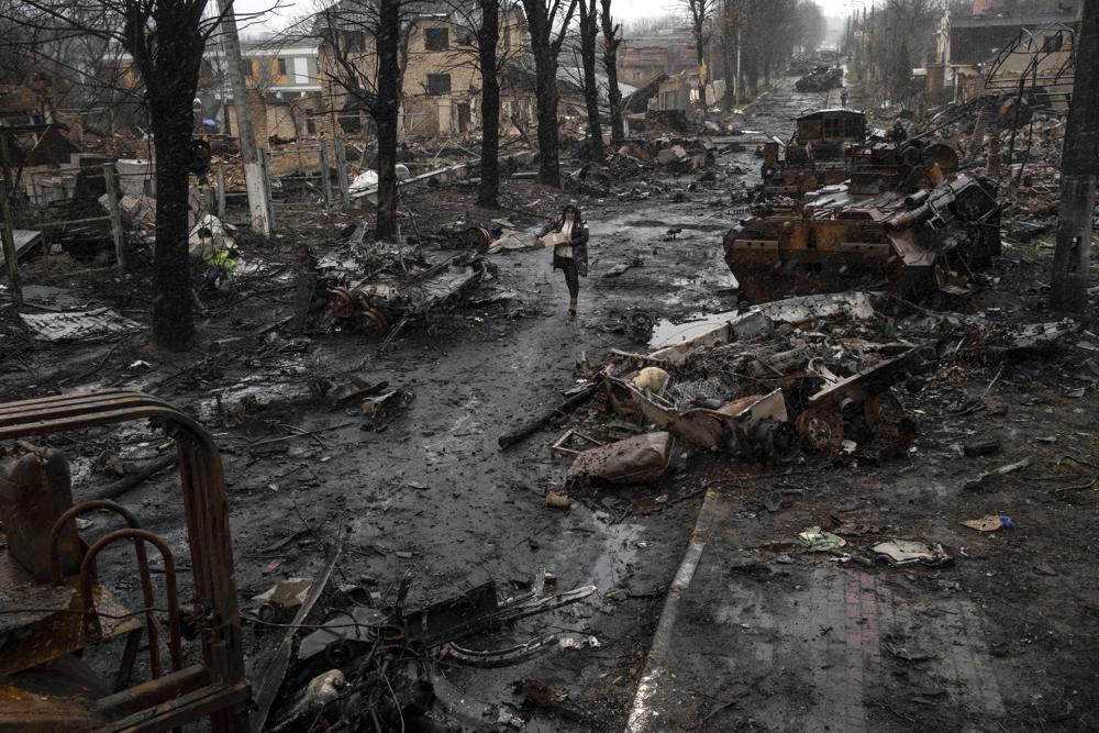 Ukraine accuses Russia of massacre, city strewn with bodies