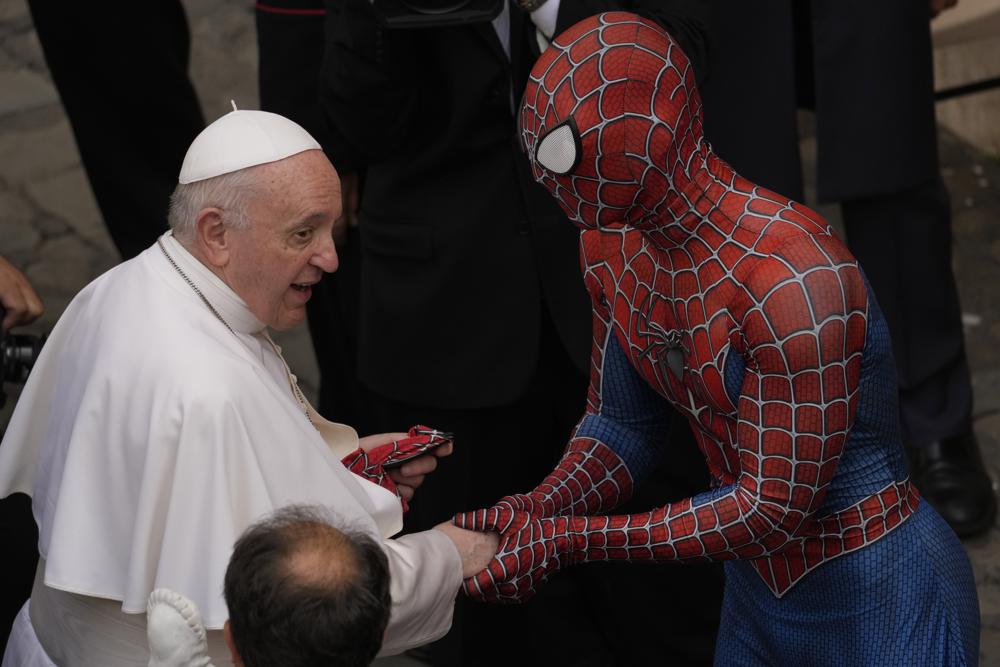 Super-hero’ in Spider-Man outfit meets pope at Vatican