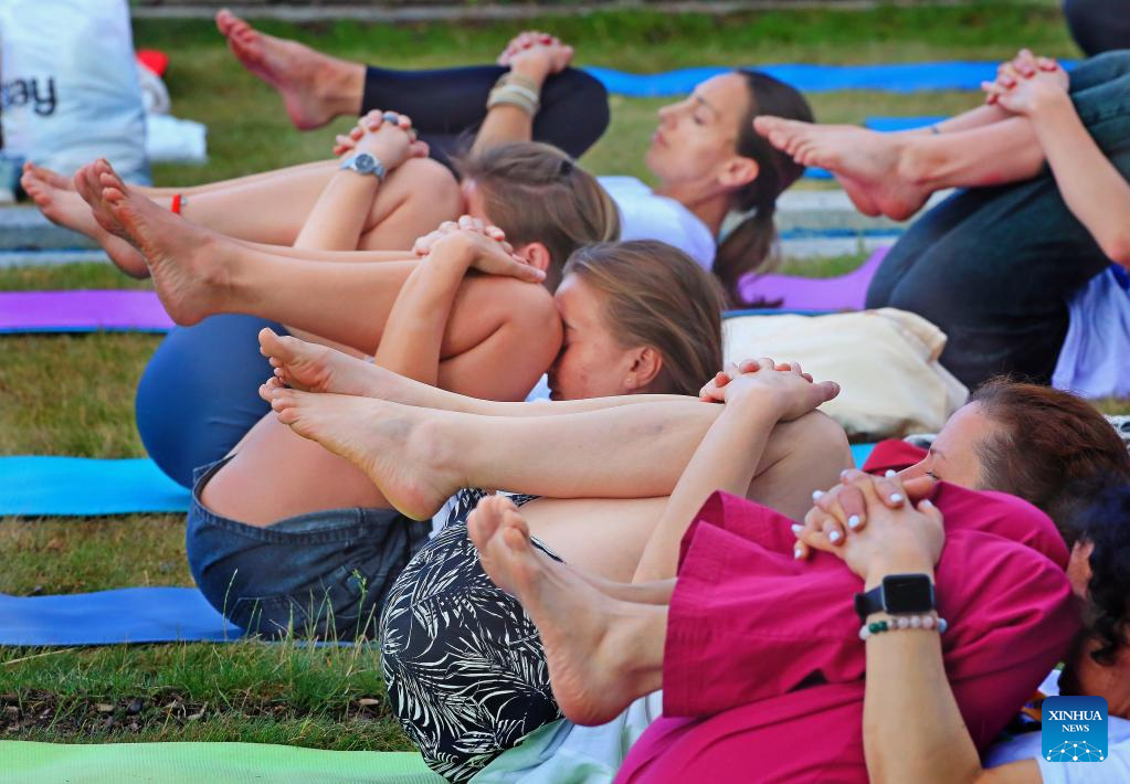 People mark upcoming International Yoga Day in Belarus