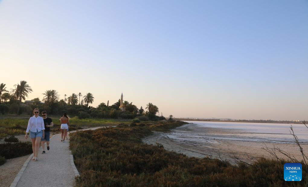 Sunset view of Larnaca Salt Lake in Cyprus