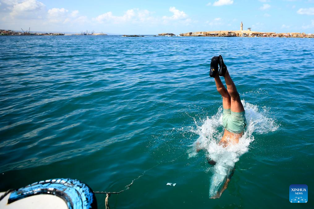 People enjoy kayak in Sidon, Lebanon