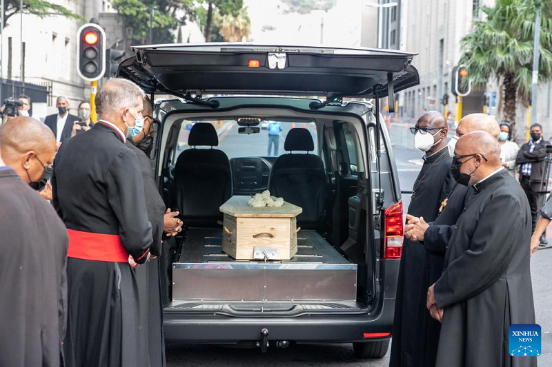 Desmond Tutu’s coffin brought to St George’s Cathedral