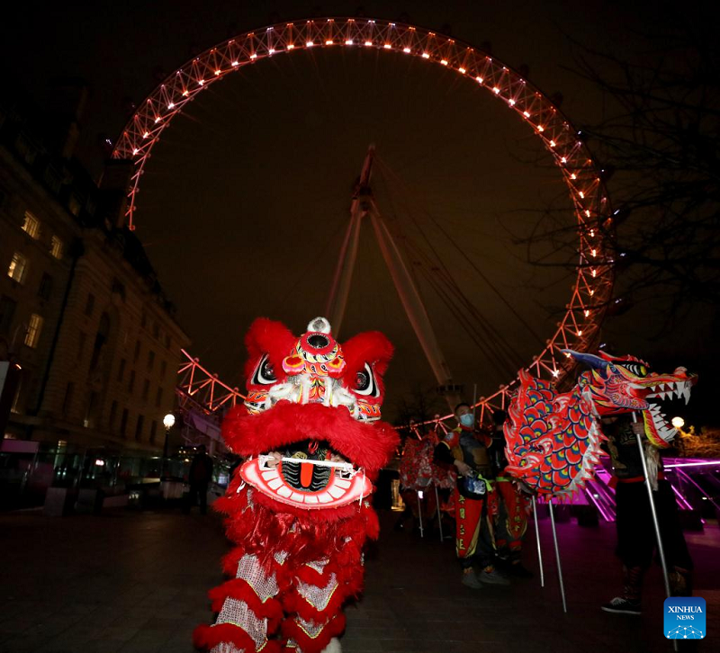 Traditional Chinese dragon dance to celebrate Chinese New Year