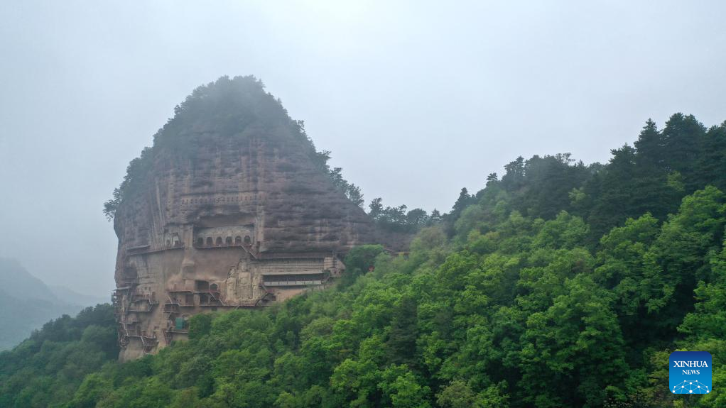 View of Maiji Mountain Grottoes in Tianshui