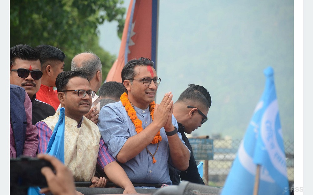 Candidate Dr. Swarnim Wagle in the victory rally