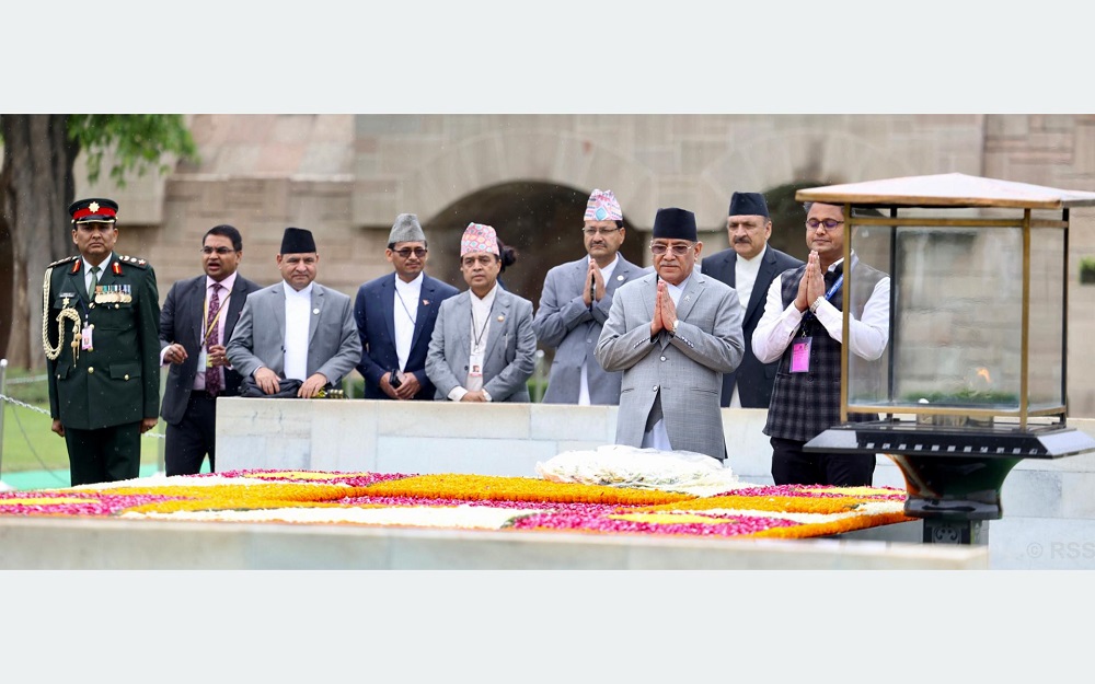 PM Dahal pays homage to Mahatma Gandhi