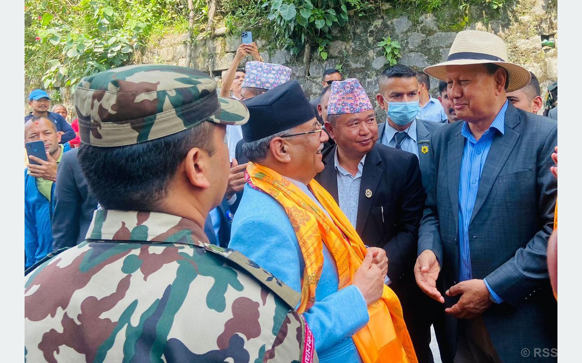 PM Dahal arrives in Melamchi