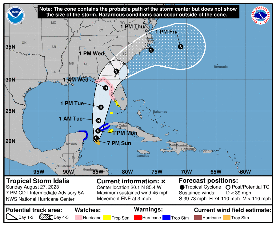 Tropical storm Idalia expected to strengthen as it barrels toward U.S. Florida