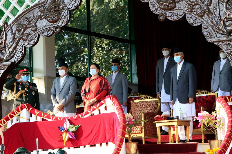 Prez Bhandari graces Phulpati feu de joie