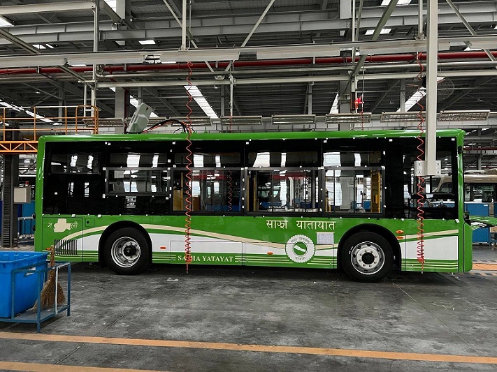 Three electric buses of Sajha arrive at Tatopani