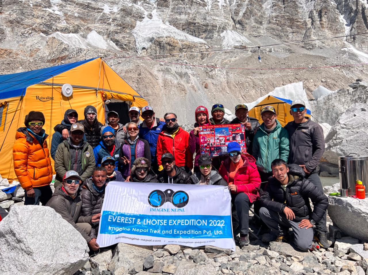 Russian climbers summiting Mount Everest