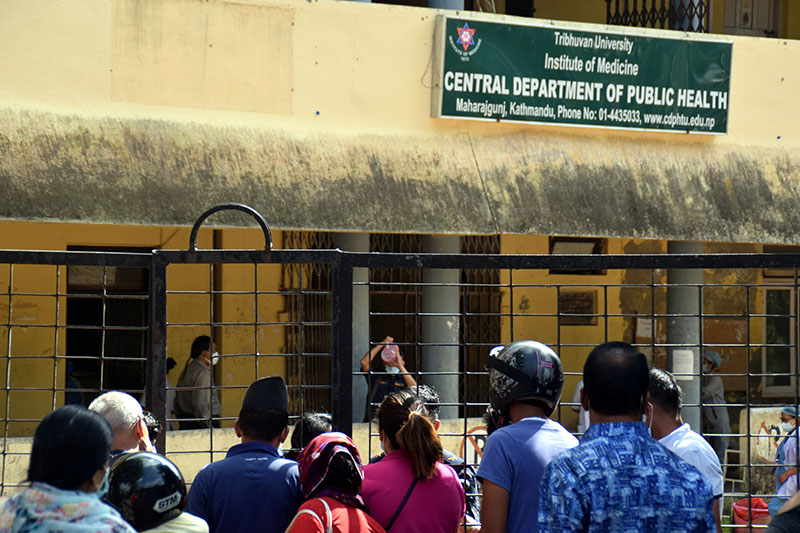 People waiting to receive second dose of Vero cell vaccine in Kathmandu