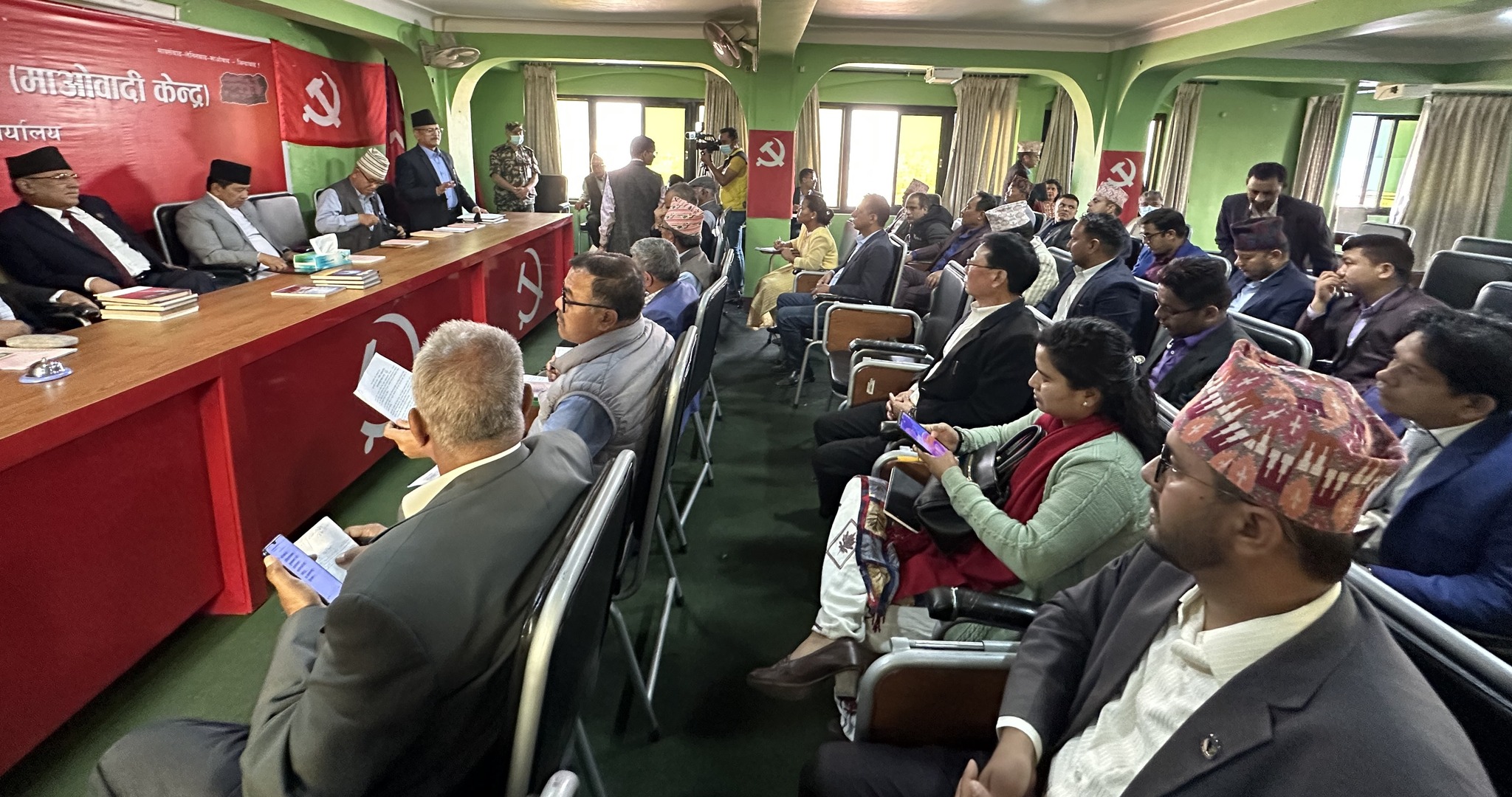 PM Dahal meets cadres at Maoist Centre central office