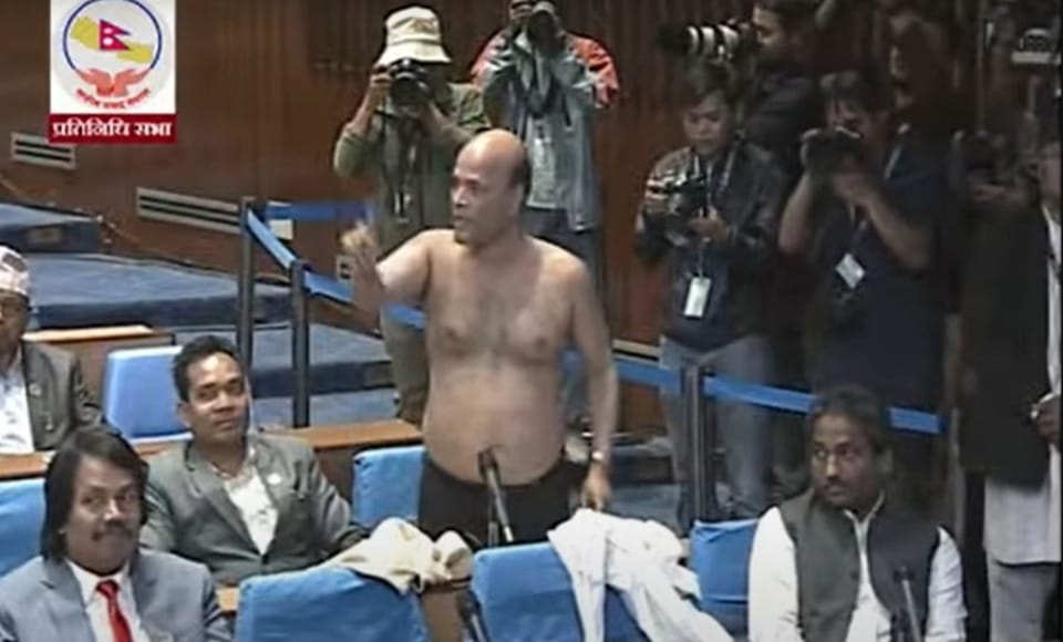 MP Amresh Kumar Singh appears half-naked in Parliament