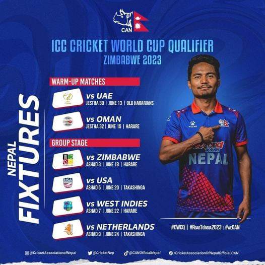 Nepal’s Match Fixture in the ICC World Cup Qualifier