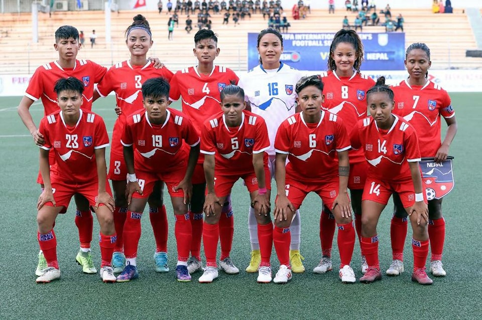 Glimpses of football match between Nepal and Bangladesh women team