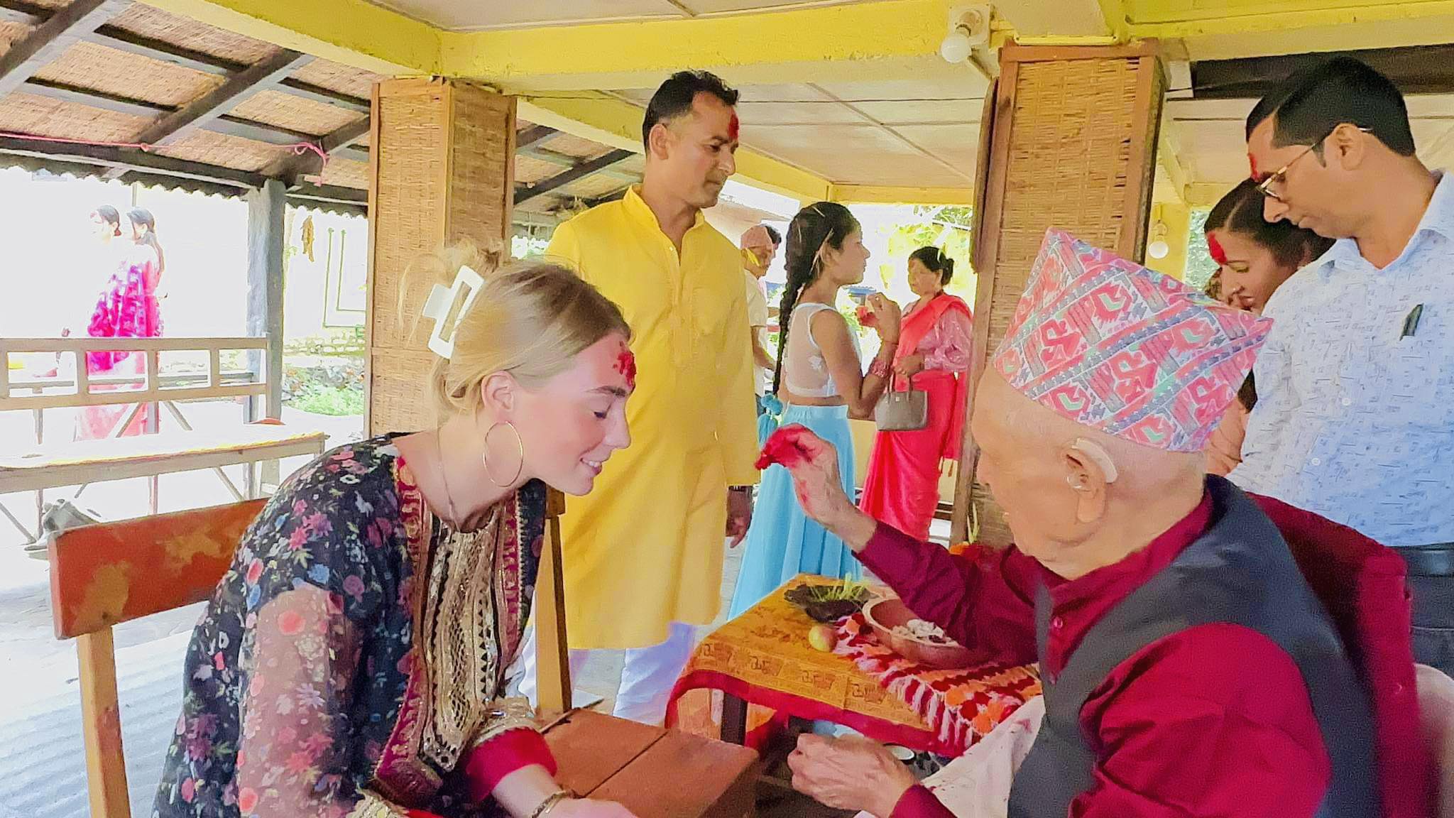 Foreign tourists observe Bijaya Dashami festival