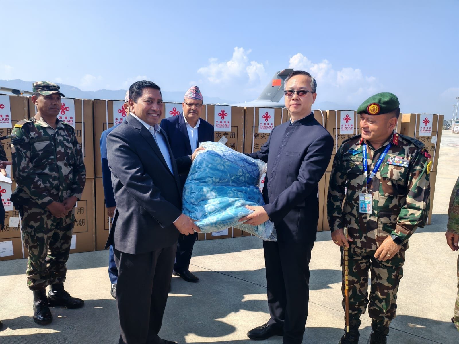 DPM Shrestha receives earthquake emergency assistance from China