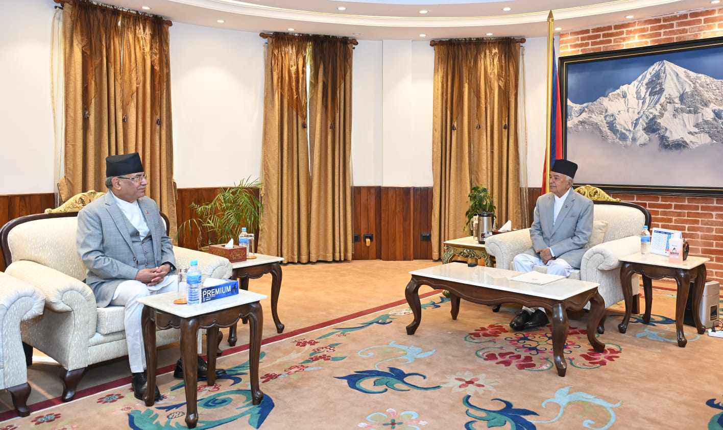 PM Dahal pays courtesy call on President Paudel