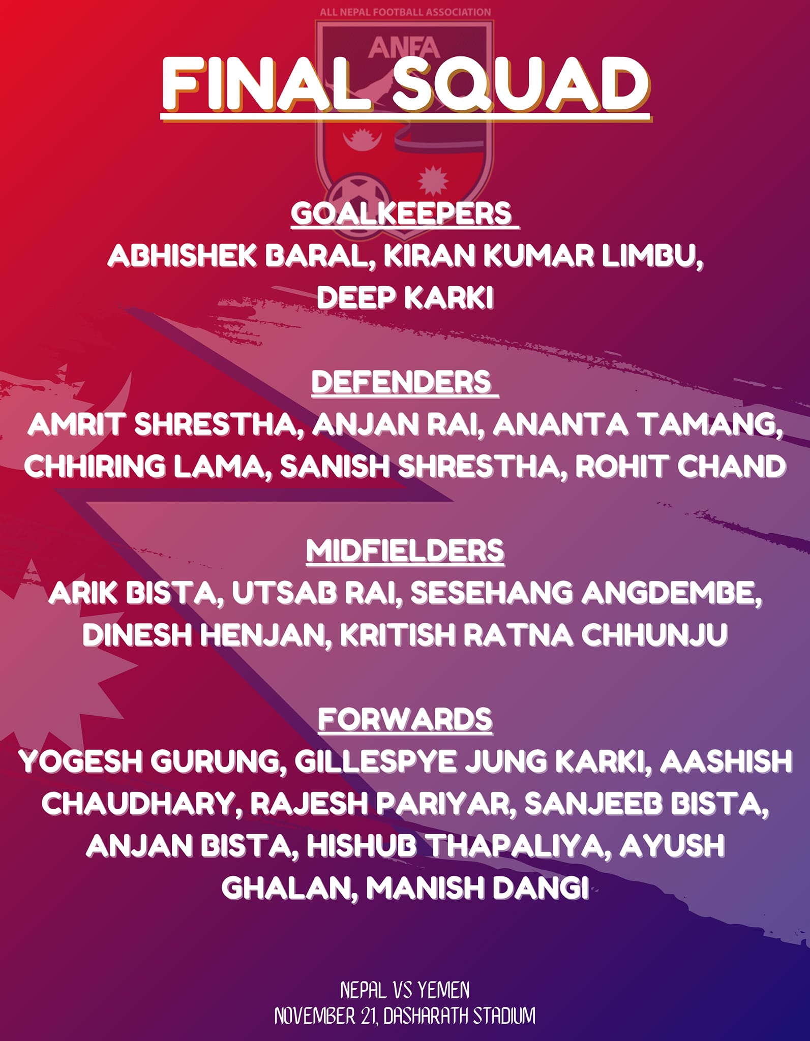 Nepali football team announced