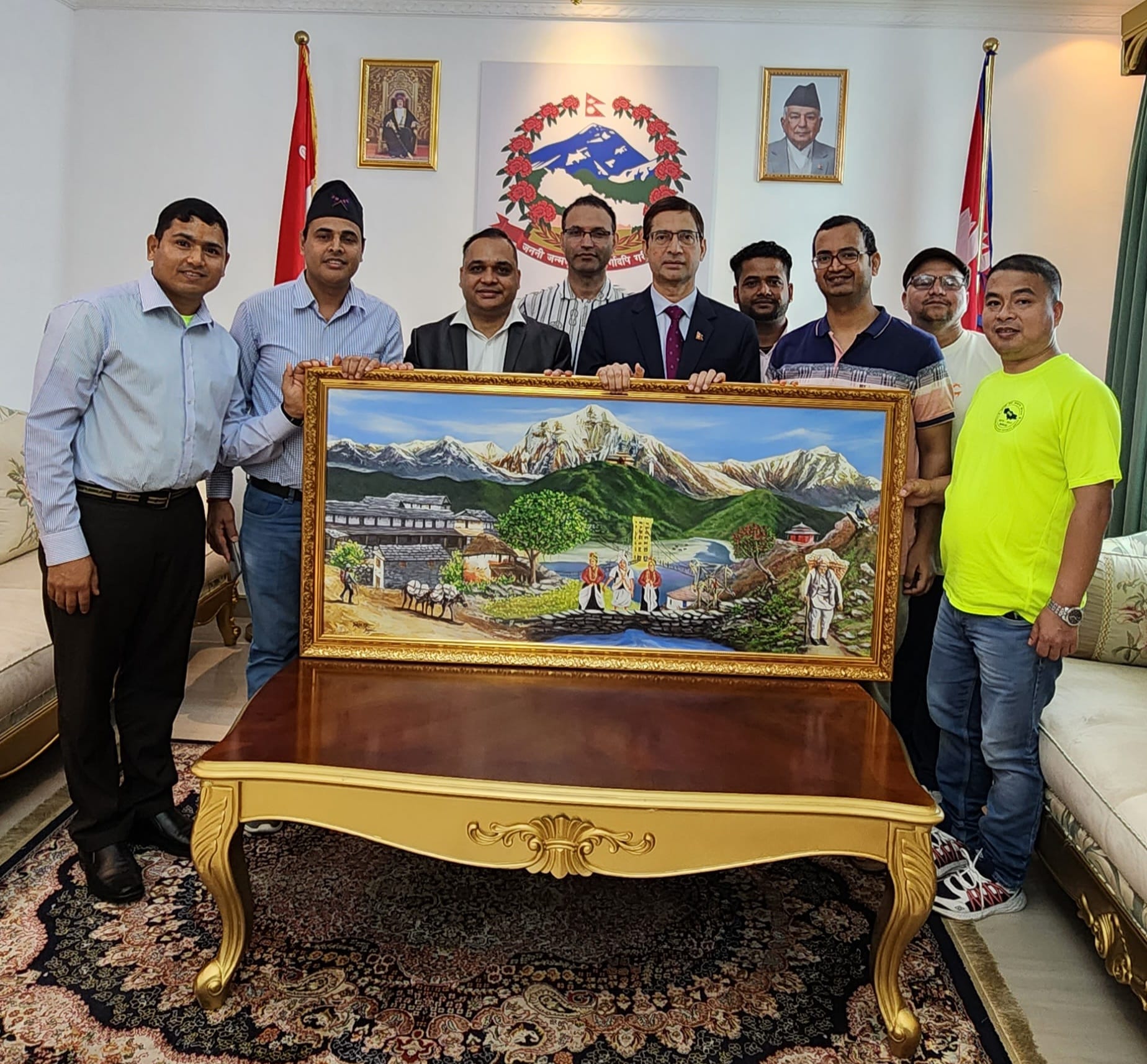 Handing over painting to Nepali embassy