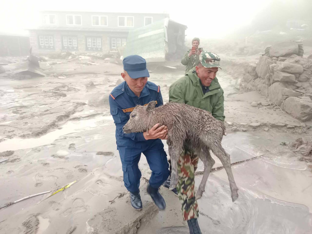 Security personnel in rescue operations