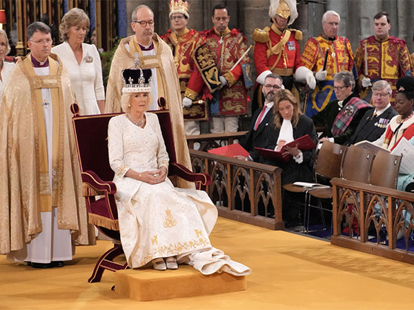 Queen Camilla’s rescue dogs embroidered on her coronation gown