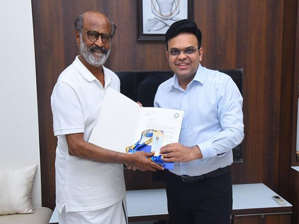 Jay Shah presents World Cup golden ticket to megastar Rajinikanth