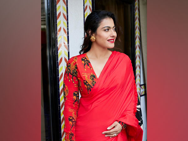 Indian Actor Kajol stuns in red sari on Day 3 of Navratri