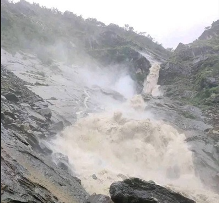 Flood and landslide destroying beauty of Rupse waterfall