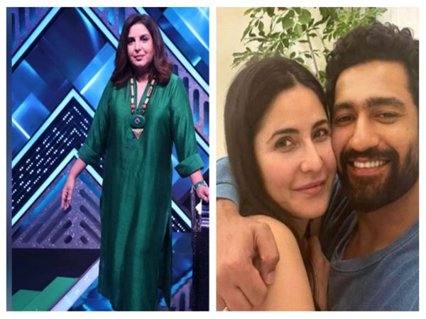 Katrina Kaif reacts after Farah Khan poses with Vicky Kaushal