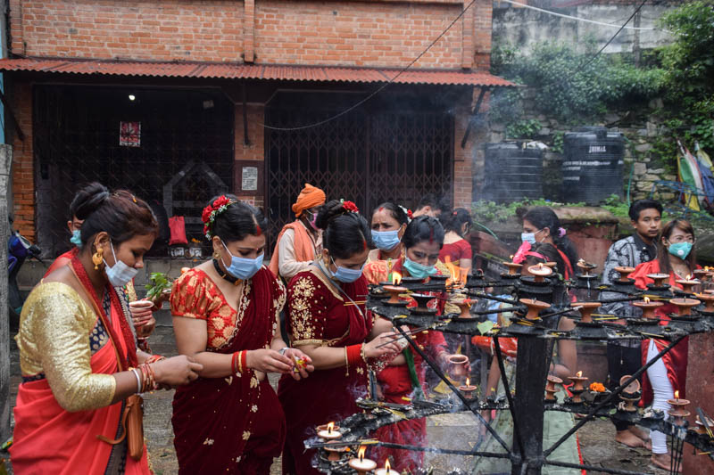 Hindu women celebrating Haritalika, Teej festival