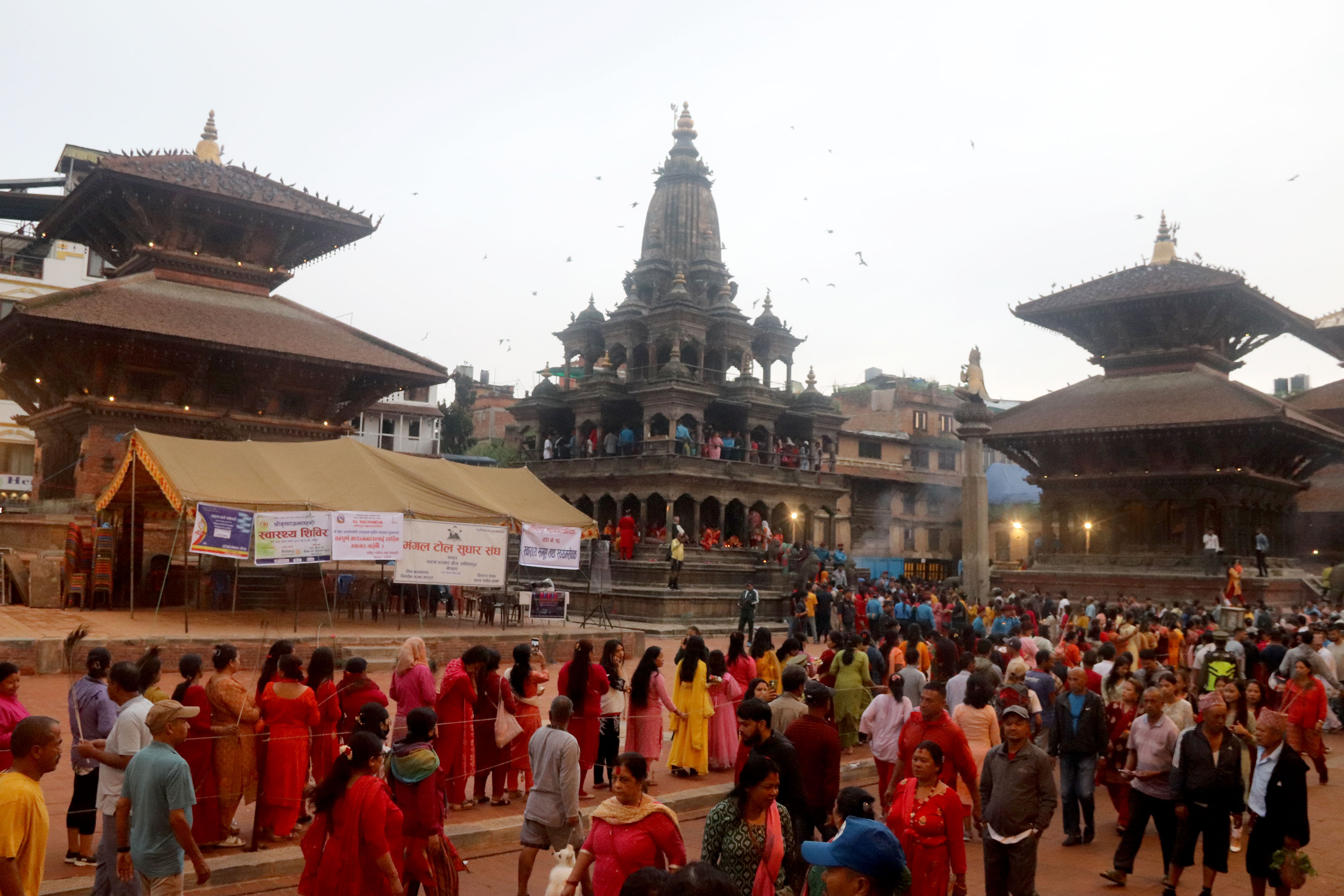 Devotees crowd up in Patan Krishna Temple