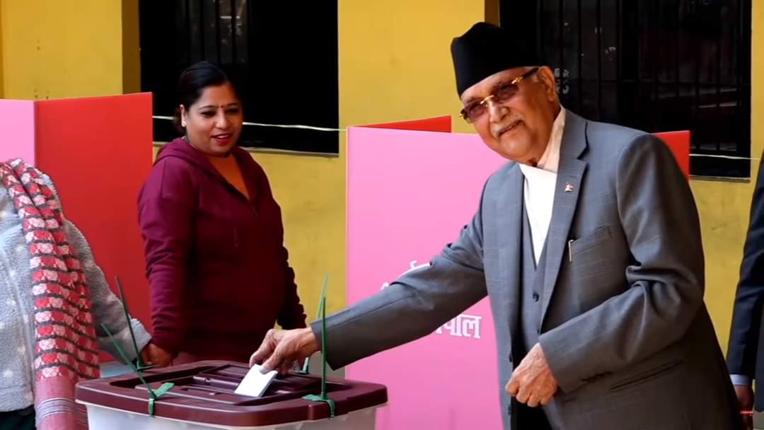 CPN-UML President Oli cast his vote