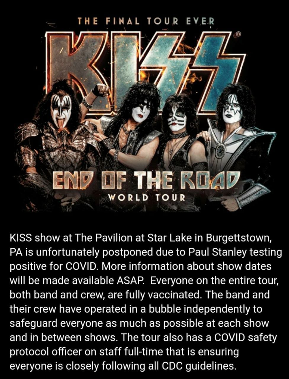 Kiss concert cancelled after a member contracts COVID-19