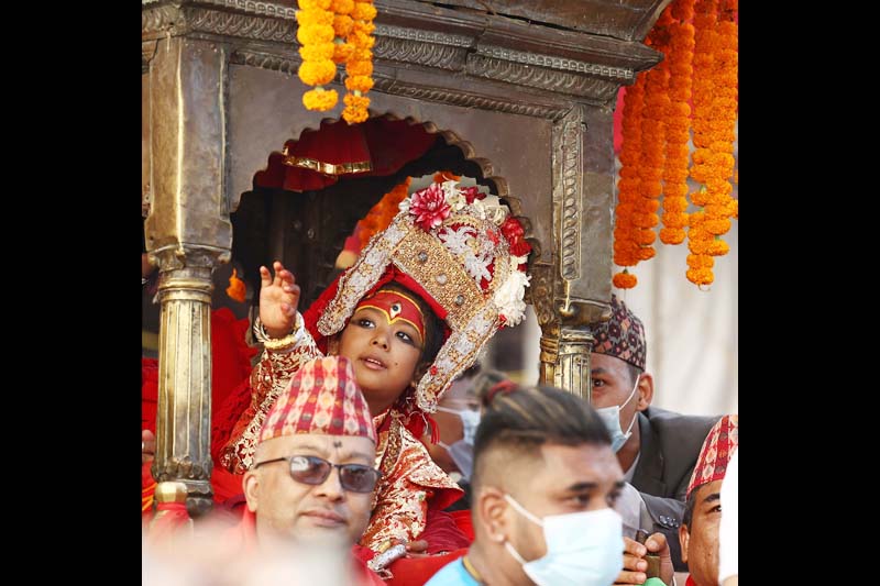 General people receive tika from Goddess Kumari