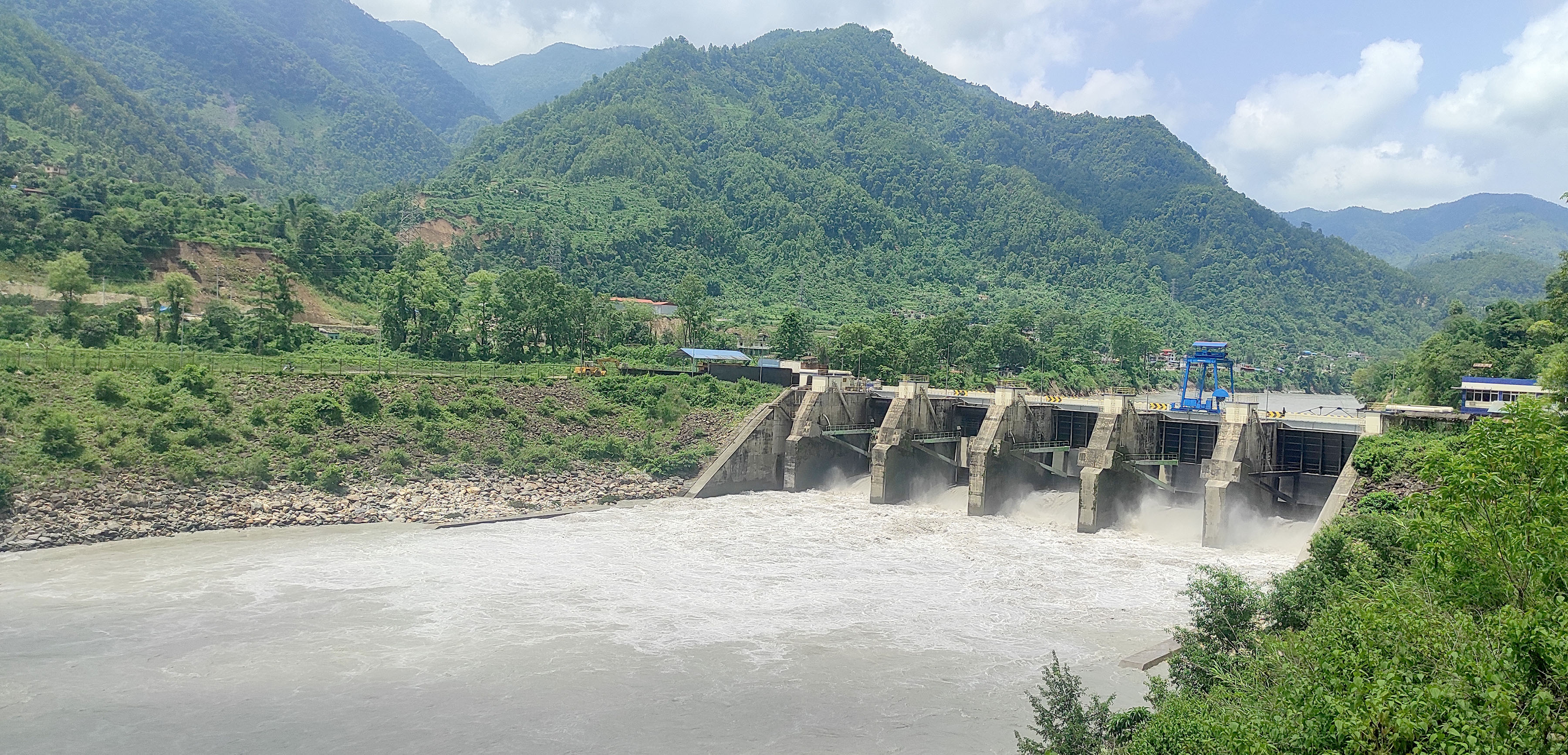 The dam gate of the hydropower project opened