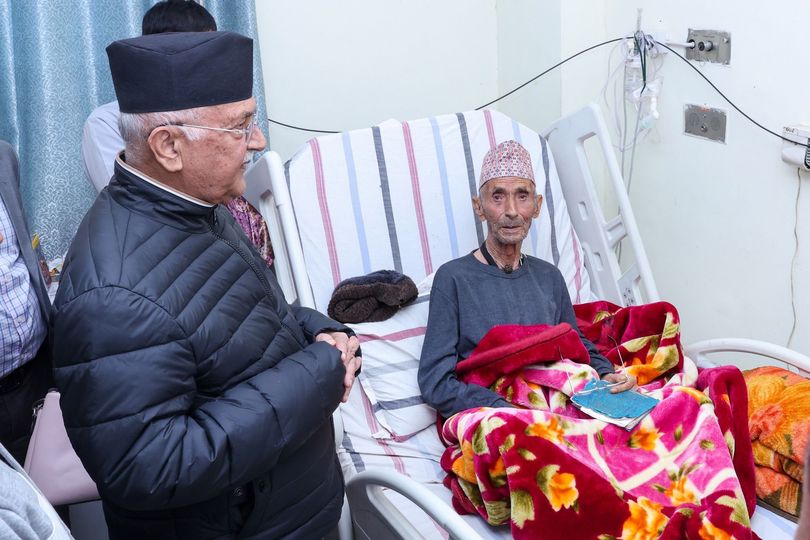 PM Oli visits TUTH to inquire about father’s health