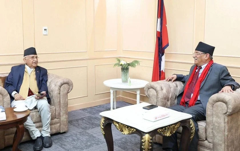 PM Dahal and UML Oli discuss contemporary politics