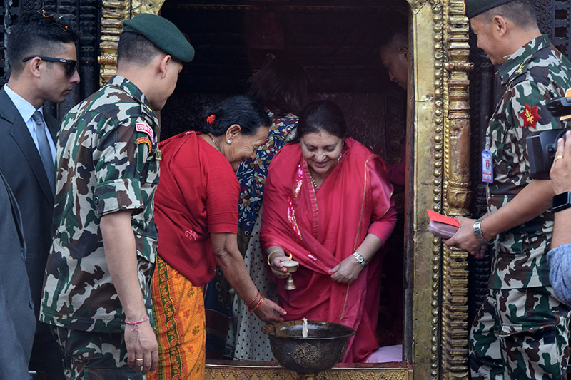 Former President Bhandari pays homage to Goddess Linga Bhairawi