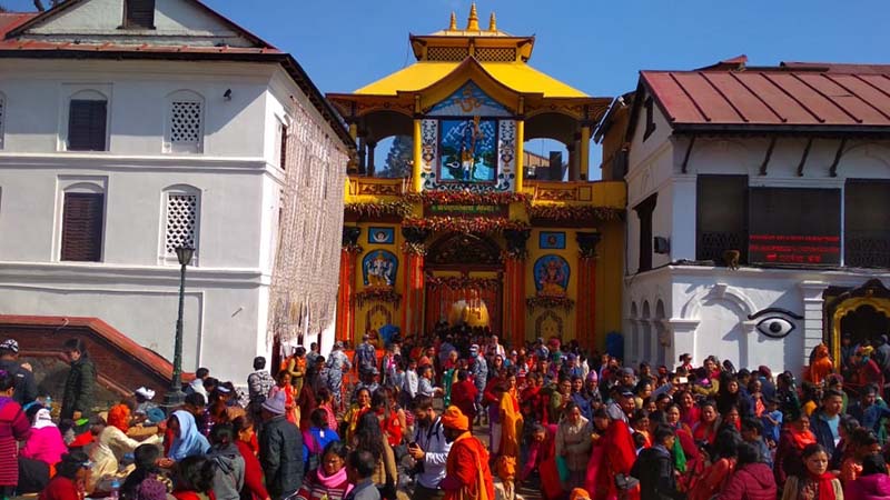 Devotees throng Pashupatinath for prayers since early this morning