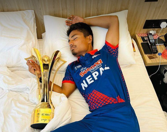 Rohit, captain of the Nepali team flaunts ACC Premier Cup