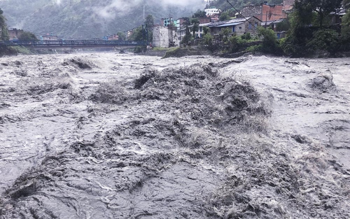 Flooded Seti river erodes bridge in Pokhara